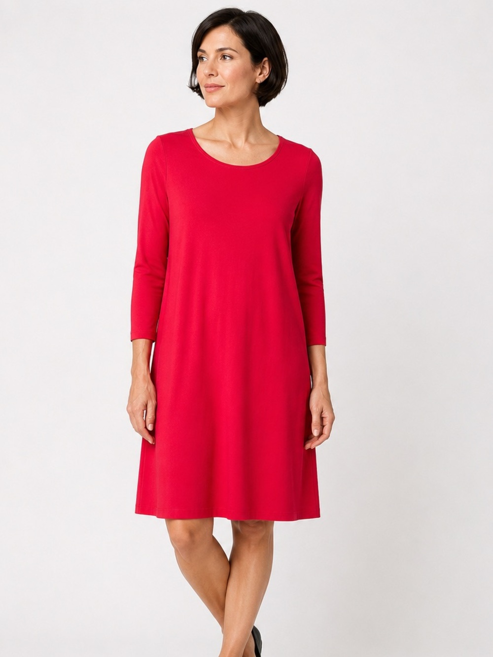Eileen Fisher Viscose Jersey Shift Dress in Vibrant Red, XS